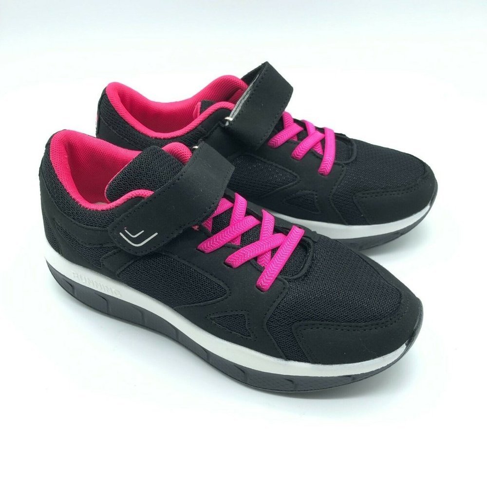 Fashion Womens Sneakers Running Shoes Mesh Hook & Loop Black Pink Size 5.5